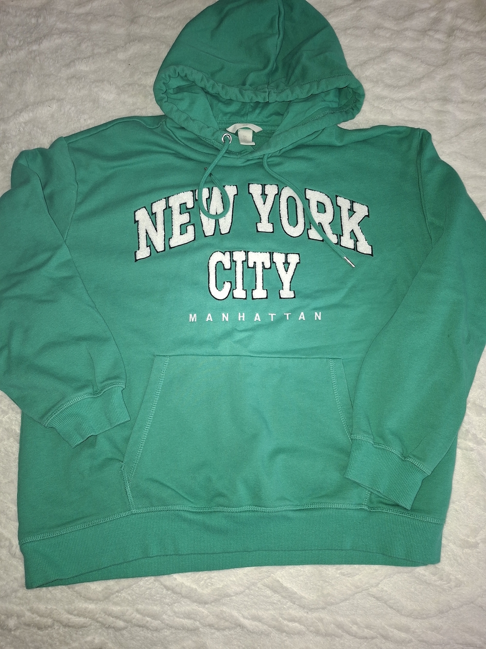 H&M Teal Green New York City Manhattan Hoodie Sweatshirt